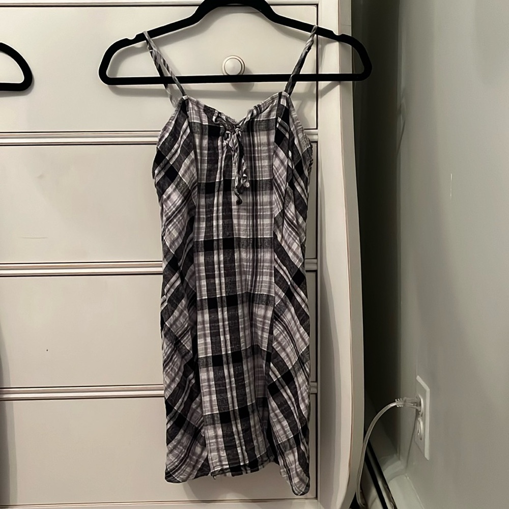 Black and white plaid short dress